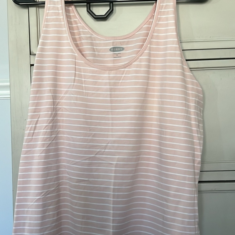 Old Navy Light Pink & White Striped Scoop Neck Tank
